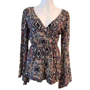 Abercrombie & Fitch romper Women's small Boho deep V neckline Bell sleeve Fall